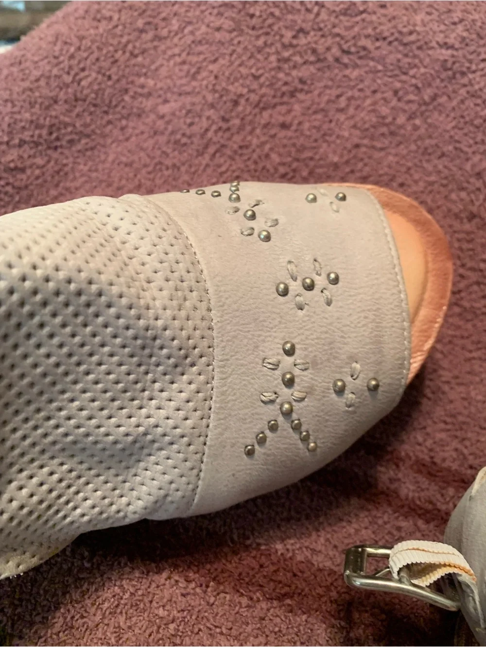 Miz Mooz Light Gray Perforated Slingback Sandals with Stud Detail